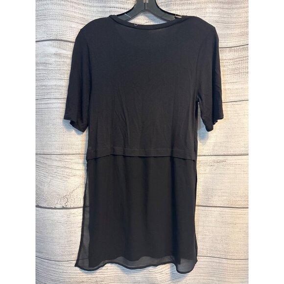 BCBGeneration Black Short Sleeve Layered Tunic Top With Sheer Bottom Panel Size - Picture 2 of 3